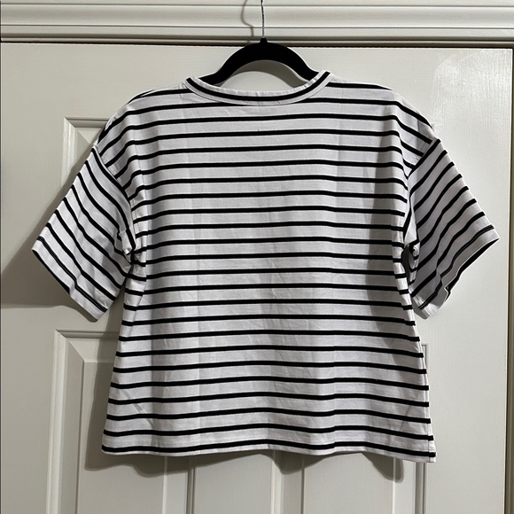 Madewell Everyday Boxy Crop Tee in White Black Stripe - Picture 7 of 9